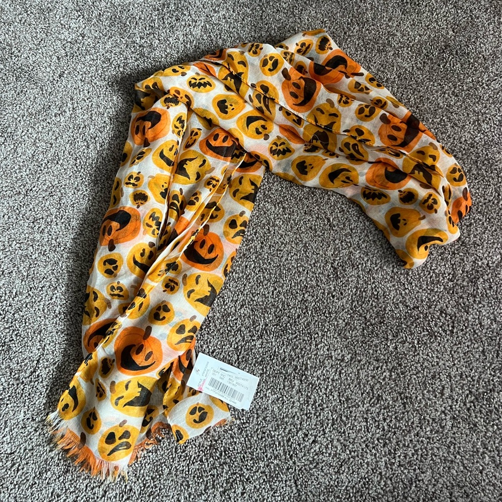 Bold Orange and Black Pumpkin Print Scarf